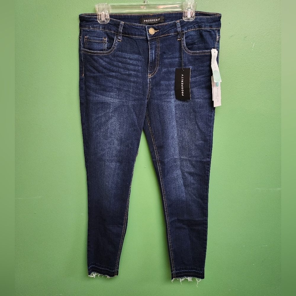 Prosperity Dark Wash Skinny Jeans Size 32 Raw Hem Stretch Denim